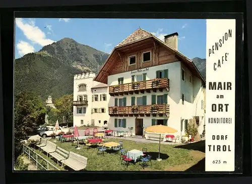 AK Dorf Tirol b. Meran, Pension-Cafe Mair a. Ort