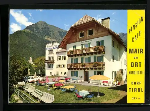 AK Dorf Tirol b. Meran, Pension-Cafe Mair a. Ort