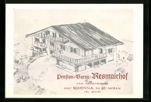Künstler-AK Schenna bei Meran, Pension-Garni Resmairhof
