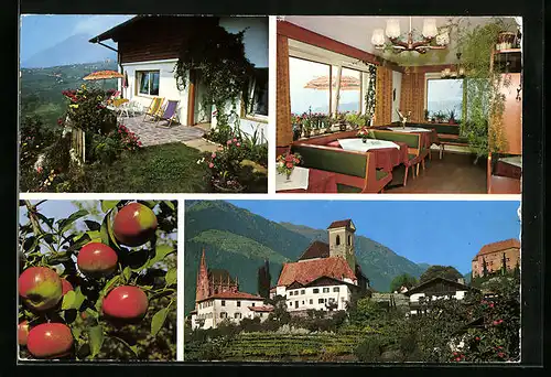 AK Schenna /Meran, Pension Garni Waldegger Terrasse, Rotalerweg 3, Innenansicht, Ortspartie mit Kirche