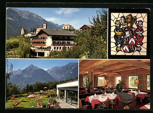 AK Schenna oberhalb Meran, Hotel Tyrol, Innenansicht, Garten