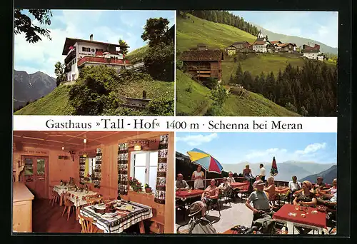 AK Schenna bie Meran, Gasthaus Tall-Hof, Innenansicht, Terrasse