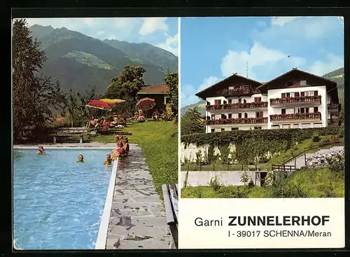 AK Schenna /Meran, Hotel Garni Zunnelerhof, Georgenstrasse 7, Pool