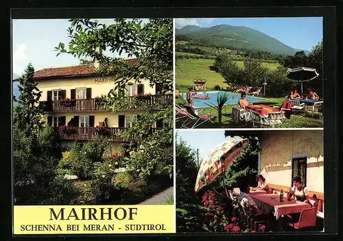 AK Schenna /Meran, Pension Maierhof, Pool und Terrasse