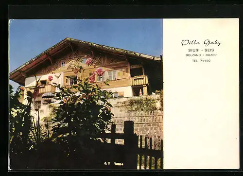 AK Seis /Bozen, Hotel Villa Gaby, Giebelansicht