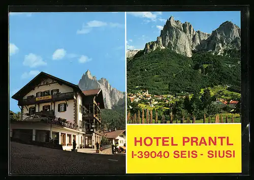 AK Seis am Schlern, Hotel Prantl, Blick auf die Santnerspitze