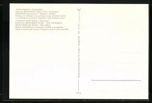 AK Seis am Schlern, Pension Karlegger, Neubau vor Bergpanorama
