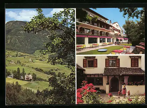 AK Seis am Schlern, Schlosshotel Mirabell, Hof mit Terrasse, Umgebung