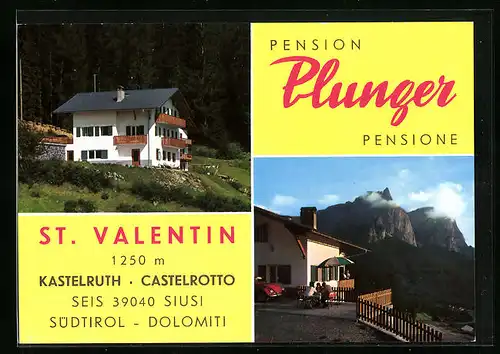 AK St. Valentin /Kastelruth, Pension Plunger, nahe der Seiseralmstrasse