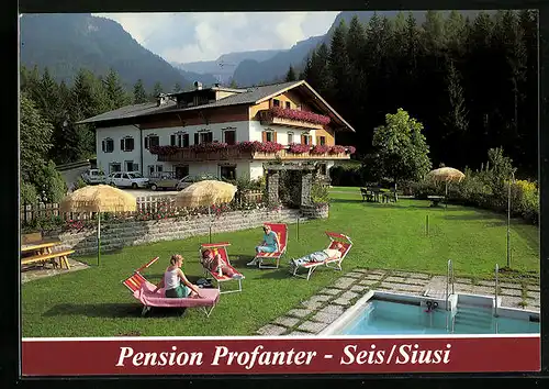 AK Seis am Schlern, Pension Profanter, Ratzesstrasse 22, Gäste am Pool