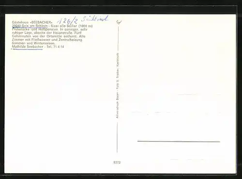 AK Seis am Schlern, Gasthof Seebacher, Ort und Umgebung