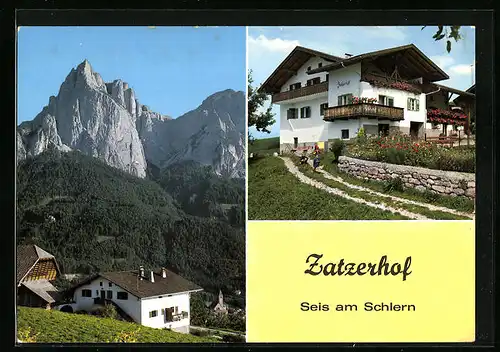 AK Seis am Schlern, Pension Zatzerhof, Bauernhaus vor Bergpanorama