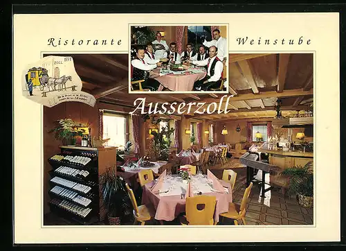 AK Kastelruth, Restaurant Ausserzoll mit Weinstube, Innenschau
