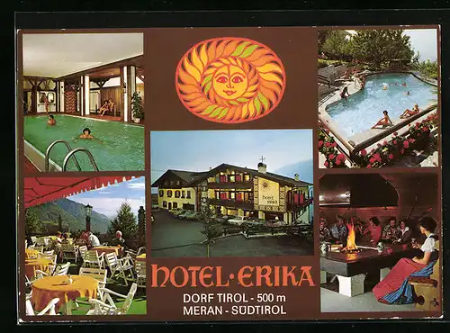 AK Dorf Tirol bei Meran, Hotel Erika mit Schwimmbad