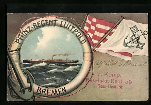 AK Kriegsschiff Prinz-Regent Luitpold der kaiserlichen Marine auf hoher See