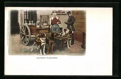 AK Flämische Milchfrau mit Hundegespann und Polizist