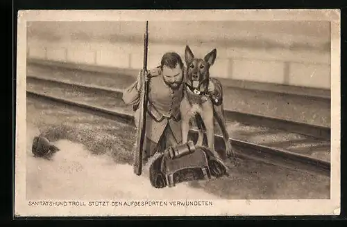 AK Sanitätshund Troll stützt den aufgespürten Verwundeten
