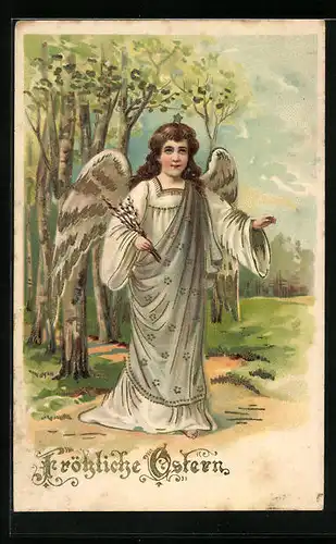 Präge-AK Fröhliche Ostern mit Osterengel