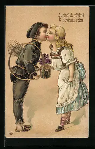 Präge-AK Schornsteinfeger küsst seine Dame