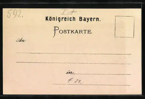 Lithographie Augsburg, Hotel Kaiserhof mit Postkutsche, Fugger-Denkmal, Wappen