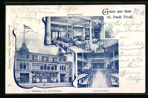 AK Hamburg-St. Pauli, Restaurant Tivoli, Innenansichten Spiegel-Saal u. Grosser Saal