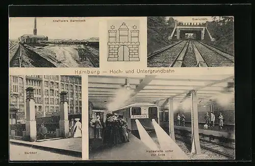 AK Hamburg, Hoch- und Untergrundbahn, Kraftwerk Barmbeck, Barkhof, Haltestelle unter der Erde