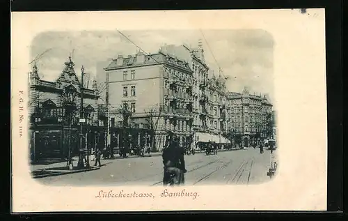 AK Hamburg-Rahlstedt, Lübeckerstrasse mit Passanten