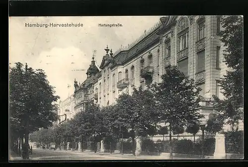 AK Hamburg-Harvestehude, Hartungstrasse mit Kutschen