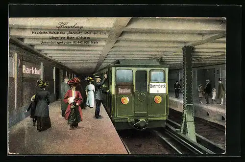 AK Hamburg, Hochbahn-Haltestelle Barkhof unter der Erde, U-Bahn