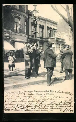 AK Hamburg, Strassenmusikanten bei einer Darbietung