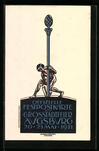 Künstler-AK Augsburg, Festpostkarte zur Grosstadtfeier 20.-21.05.1911