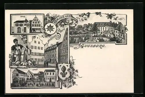 Lithographie Augsburg, Gasthaus zum goldenen Stern