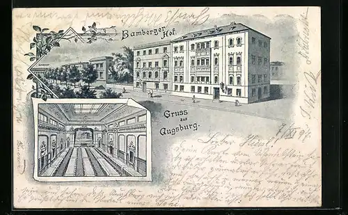 Lithographie Augsburg, Hotel Bamberger Hof, Innenansicht