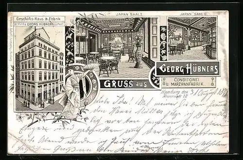 Lithographie Hamburg, Konditorei - Marzipanfabrik Georg Hübner, Neuer Wall 22