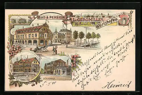 Lithographie Wörishofen, Bad und Pension von L. Geromiller, Dépendance