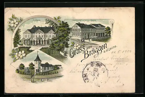 Lithographie Brüggen /Leine, Gasthaus von Hermann Wegener, Schloss