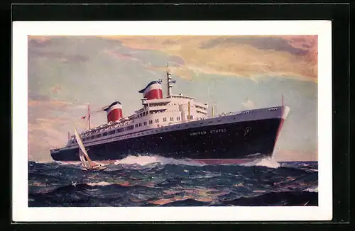 Künstler-AK Passagierschiff SS United States in voller Fahrt