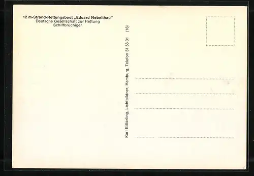 AK 12 m-Strand-Rettungsboot Eduard Nebelthau der Deutschen Gesellschaft zur Rettung Schiffsbrüchiger