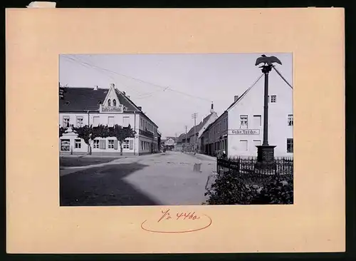 Fotografie Brück & Sohn Meissen, Ansicht Mühlberg, Kirchstrasse mit Cafe Leithold & Ladengeschäft Gebrüder Teiche