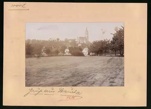 Fotografie Brück & Sohn Meissen, Ansicht Staucha, Ortsansicht mit Kirche