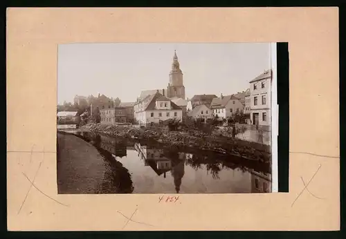 Fotografie Brück & Sohn Meissen, Ansicht Döbeln, Blick über die Mulde mit Feilenhauerei Otto Bauer