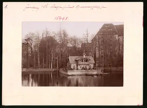 Fotografie Brück & Sohn Meissen, Ansicht Freiberg i. Sa., Blick auf das Schwanenschlösschen im Kreuzteich