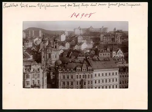 Fotografie Brück & Sohn Meissen, Ansicht Karlsbad, Blick über die Stadt nach dem Grandhotel Imperial und Kath. Kirche