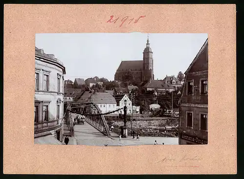Fotografie Brück & Sohn Meissen, Ansicht Penig i. Sa., Partie an der Stahlbrücke mit Blick in den Ort