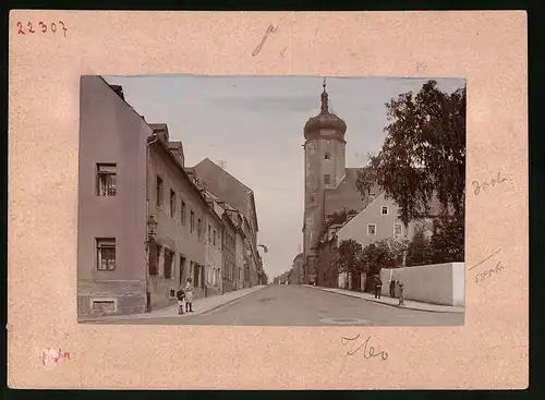 Fotografie Brück & Sohn Meissen, Ansicht Marienberg i. Sa., Blick in die Herzog-Heinrich-Strasse mit Kirche