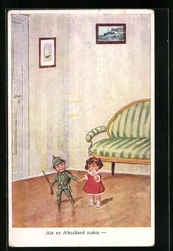 Künstler-AK Ad. Hoffmann unsign.: Als er Abschied nahm, Kleiner Soldat