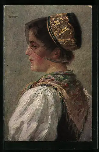 Künstler-AK Wilhelm Hasemann: Hübsche Mühlenbacherin in Tracht