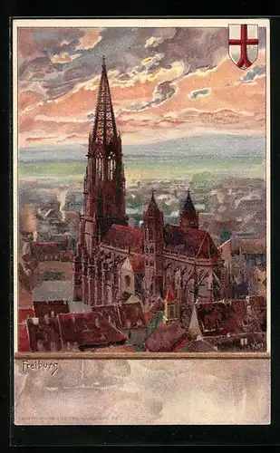 Künstler-AK Heinrich Kley: Freiburg, Teilansicht mit Münster