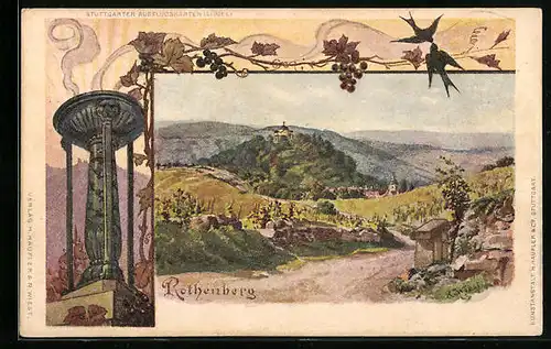 AK Rothenberg, Ortsansicht mit Hügeln und Feldern