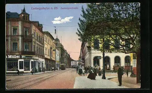 AK Ludwigshafen a. Rh., Ludwigsstrasse mit Strassenbahn